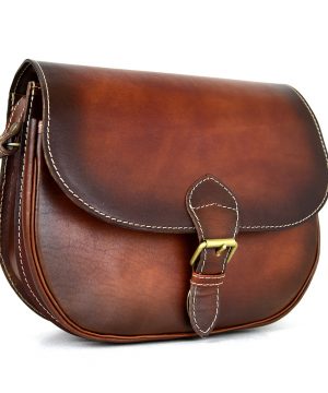 Unikátna kožená crossbody kabelka v Cigaro farbe 7403, ručne tieňovaná – Obrázok 4