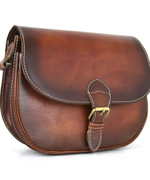 Unikátna kožená crossbody kabelka v Cigaro farbe 7403, ručne tieňovaná – Obrázok 3