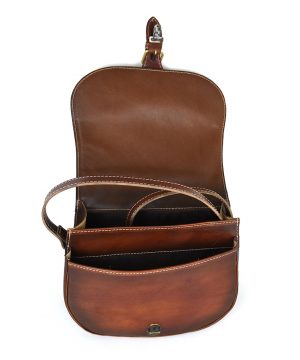 Unikátna kožená crossbody kabelka v Cigaro farbe 7403, ručne tieňovaná – Obrázok 9