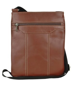Alternative view of Crossbody kožená taška s dekoračným prešívaním v hnedej farbe