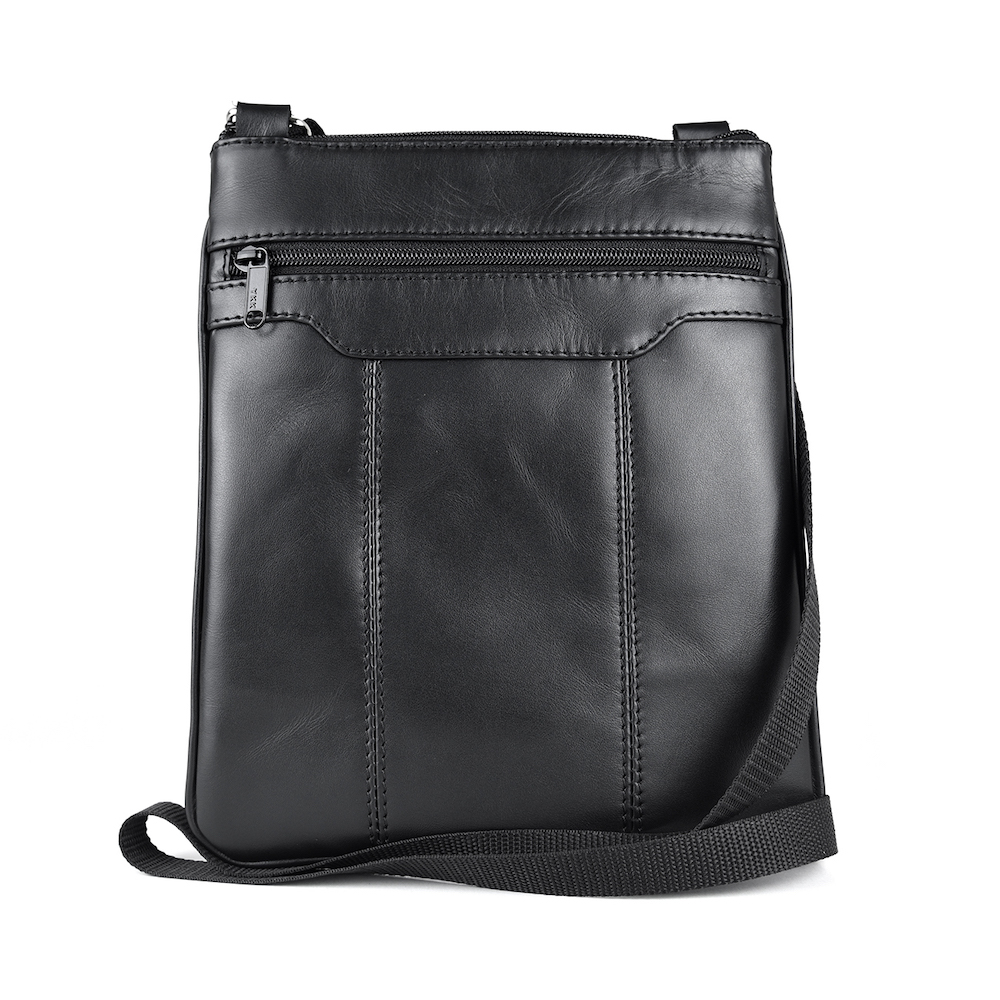Crossbody kožená taška s dekoračným prešívaním v čiernej farbe – Obrázok 2