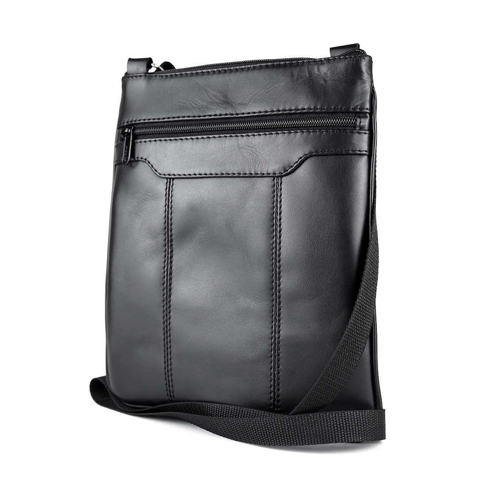 Crossbody kožená taška s dekoračným prešívaním v čiernej farbe – Obrázok 4