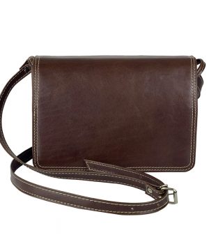 Crossbody kožená kabelka, tmavo hnedá, uzatváranie - magnet – Obrázok 6