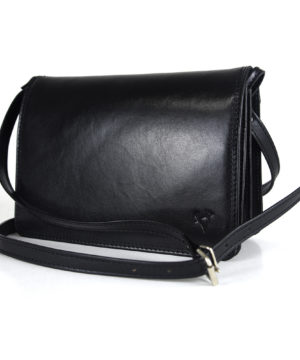 Crossbody kožená kabelka, čierna, uzatváranie - magnet – Obrázok 12