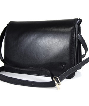 Crossbody kožená kabelka, čierna, uzatváranie - magnet – Obrázok 10