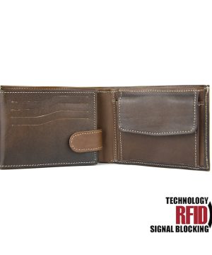 Kožená RFID peňaženka vybavená blokáciou RFID / NFC, tmavo hnedá farba č.8552