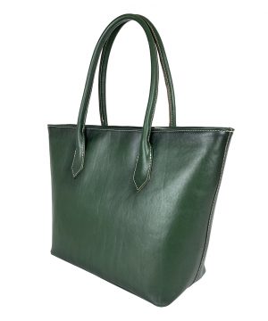 Alternative view of Kožená dámska kabelka SHOPPER ručne tamponovaná a tieňovaná v zelenej farbe