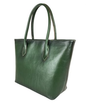 Kožená dámska kabelka SHOPPER ručne tamponovaná a tieňovaná v zelenej farbe – Obrázok 3