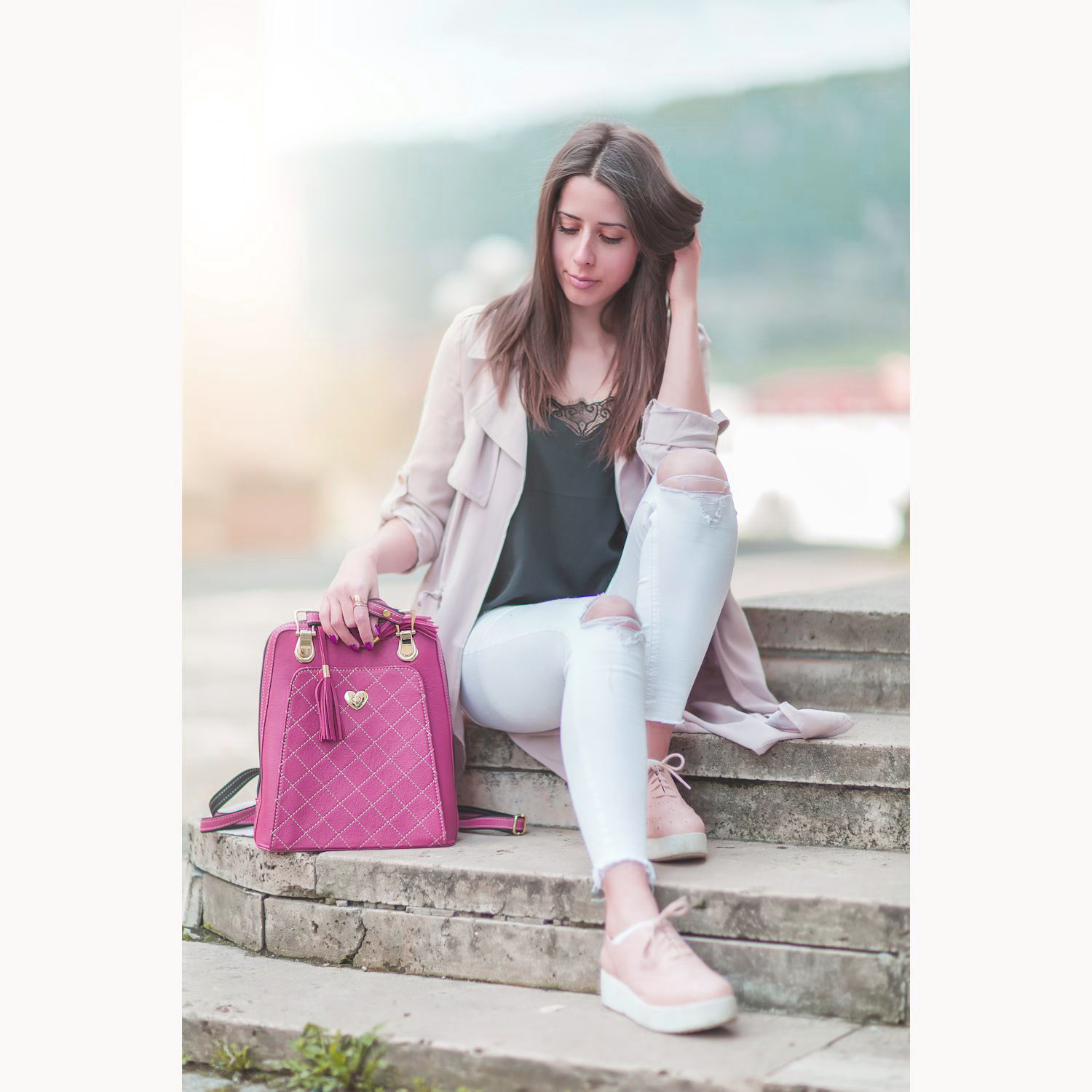 Kožený ruksak z pravej hovädzej kože č.8668 vo farbe Fuchsia – Obrázok 5