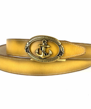 Žltý opasok z pravej kože s automatickou prackou GOLD ANCHOR - LIMITED EDITION – Obrázok 4
