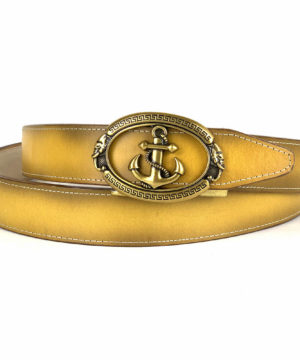 Žltý opasok z pravej kože s automatickou prackou GOLD ANCHOR - LIMITED EDITION – Obrázok 3