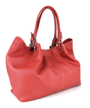 Dámska kožená kabelka SHOPPER v červenej farbe