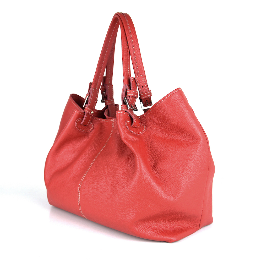Dámska kožená kabelka SHOPPER v červenej farbe – Obrázok 4