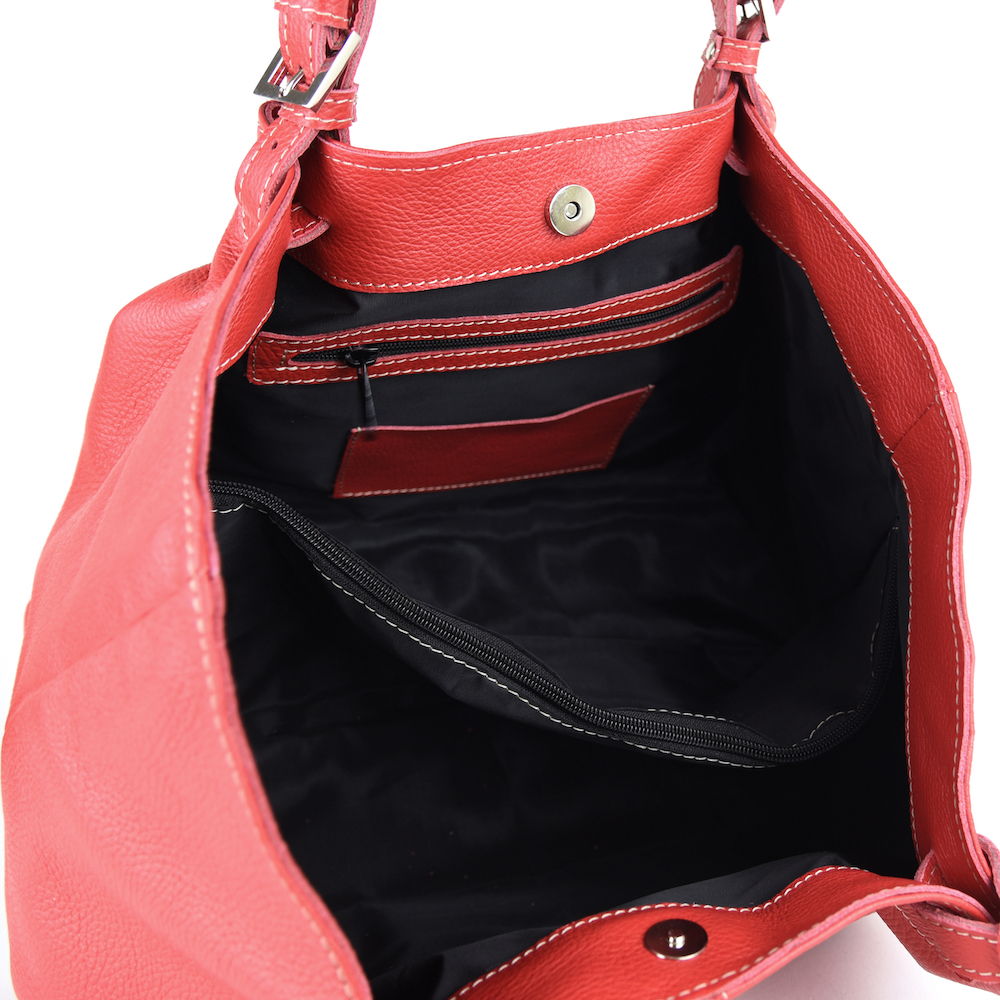 Dámska kožená kabelka SHOPPER v červenej farbe – Obrázok 8