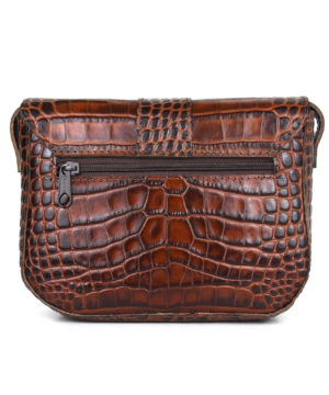 Malá kabelka crossbody z hovädzej kože s dezénom krokodíla v hnedej farbe – Obrázok 8