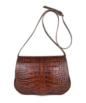 Kabelka crossbody z hovädzej kože s dezénom krokodíla v hnedej farbe – Obrázok 3