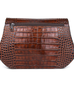Kabelka crossbody z hovädzej kože s dezénom krokodíla v hnedej farbe – Obrázok 6