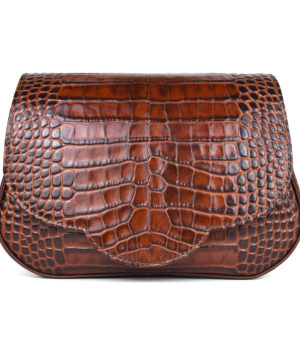 Kabelka crossbody z hovädzej kože s dezénom krokodíla v hnedej farbe – Obrázok 4