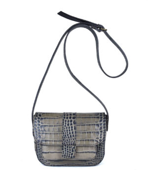 Malá kabelka crossbody z hovädzej kože s dezénom krokodíla v šedej farbe – Obrázok 9