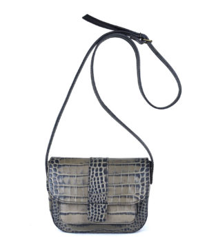 Malá kabelka crossbody z hovädzej kože s dezénom krokodíla v šedej farbe – Obrázok 3