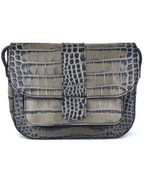 Malá kabelka crossbody z hovädzej kože s dezénom krokodíla v šedej farbe – Obrázok 12