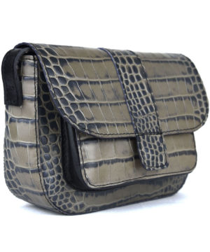 Malá kabelka crossbody z hovädzej kože s dezénom krokodíla v šedej farbe – Obrázok 7