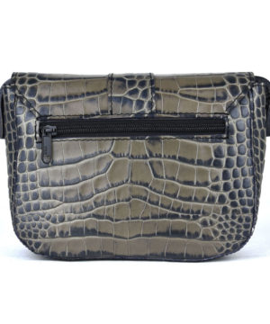 Malá kabelka crossbody z hovädzej kože s dezénom krokodíla v šedej farbe – Obrázok 5