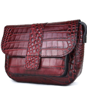 Malá kabelka crossbody z hovädzej kože s dezénom krokodíla v bordovej farbe – Obrázok 12