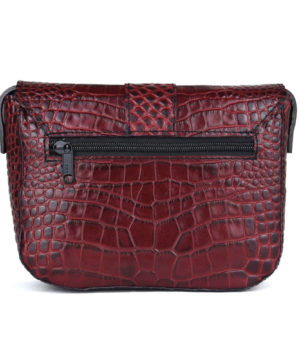 Malá kabelka crossbody z hovädzej kože s dezénom krokodíla v bordovej farbe – Obrázok 8