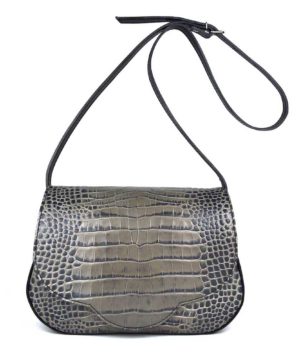 Kabelka crossbody z hovädzej kože s dezénom krokodíla v šedej farbe – Obrázok 9