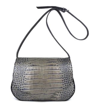 Kabelka crossbody z hovädzej kože s dezénom krokodíla v šedej farbe – Obrázok 3