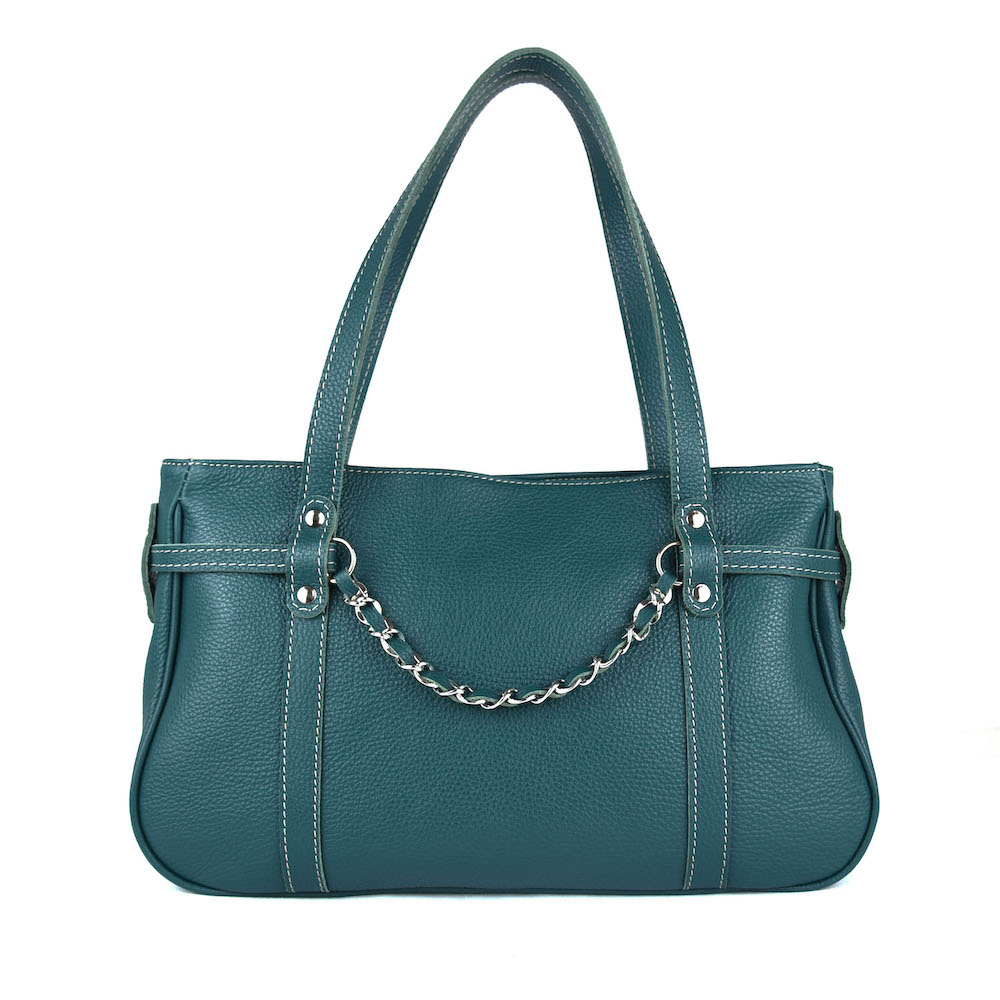 Dámska kožená kabelka z pravej kože, petrolejová farba – Obrázok 2