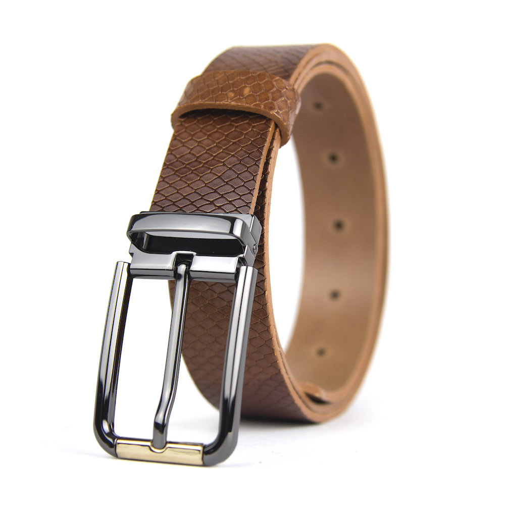 Kožený opasok s dezénom PEARL GOLD, šírka 3.3cm, Ručná výroba na Slovensku – Obrázok 3