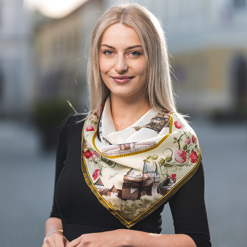 Hodvábna šatka SLOVENSKO - ZELENÁ, 90 x 90cm, Vyrobené na Slovensku – Obrázok 5