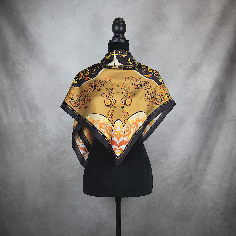 Hodvábna šatka ORNAMENT - MEDENÝ, 90 x 90cm, Vyrobené na Slovensku – Obrázok 3