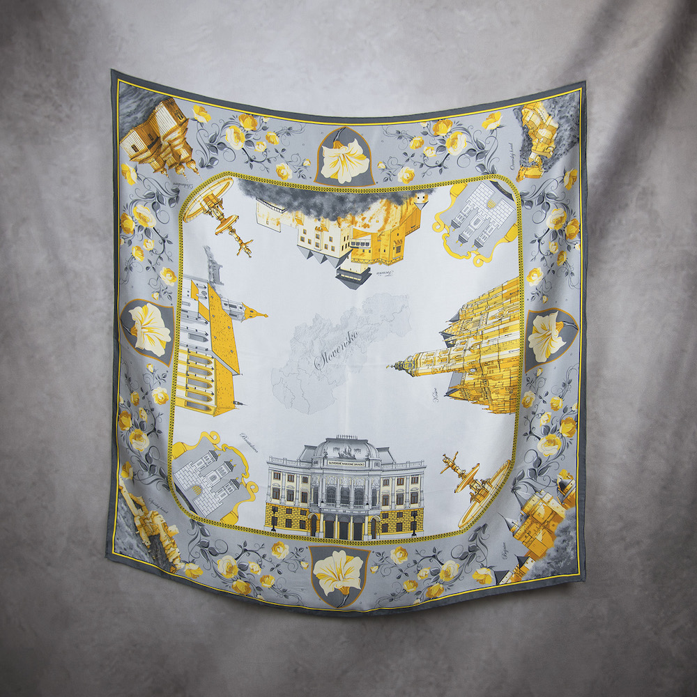 Hodvábna šatka SLOVENSKO - ZLATÁ, 90 x 90cm, Vyrobené na Slovensku – Obrázok 2