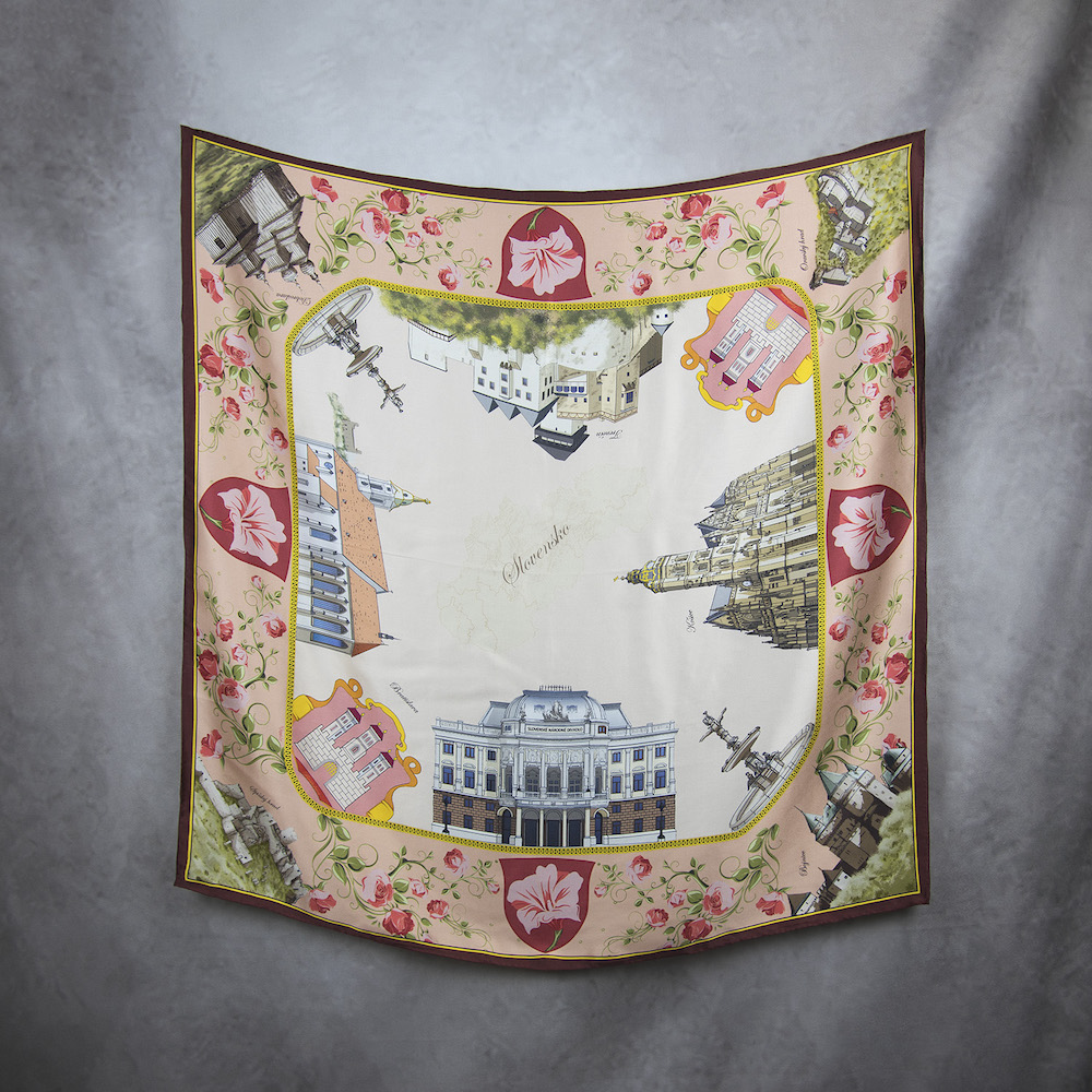 Hodvábna šatka SLOVENSKO - LOSOSOVÁ, 90 x 90cm, Vyrobené na Slovensku – Obrázok 2