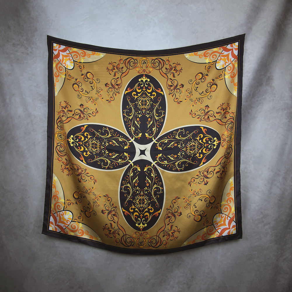 Hodvábna šatka ORNAMENT - MEDENÝ, 90 x 90cm, Vyrobené na Slovensku – Obrázok 2