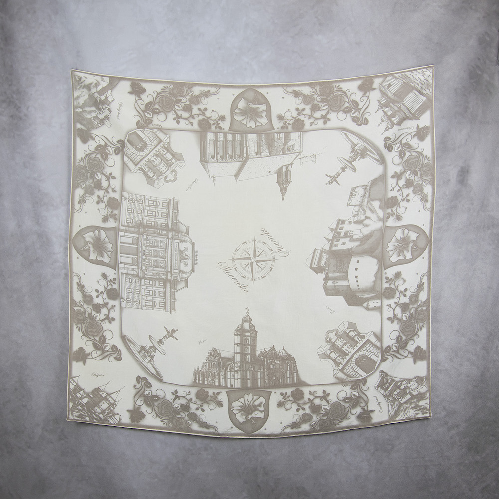 Hodvábna šatka SLOVENSKO BÉŽOVÁ, 90 x 90cm, Made in SLOVAKIA – Obrázok 2