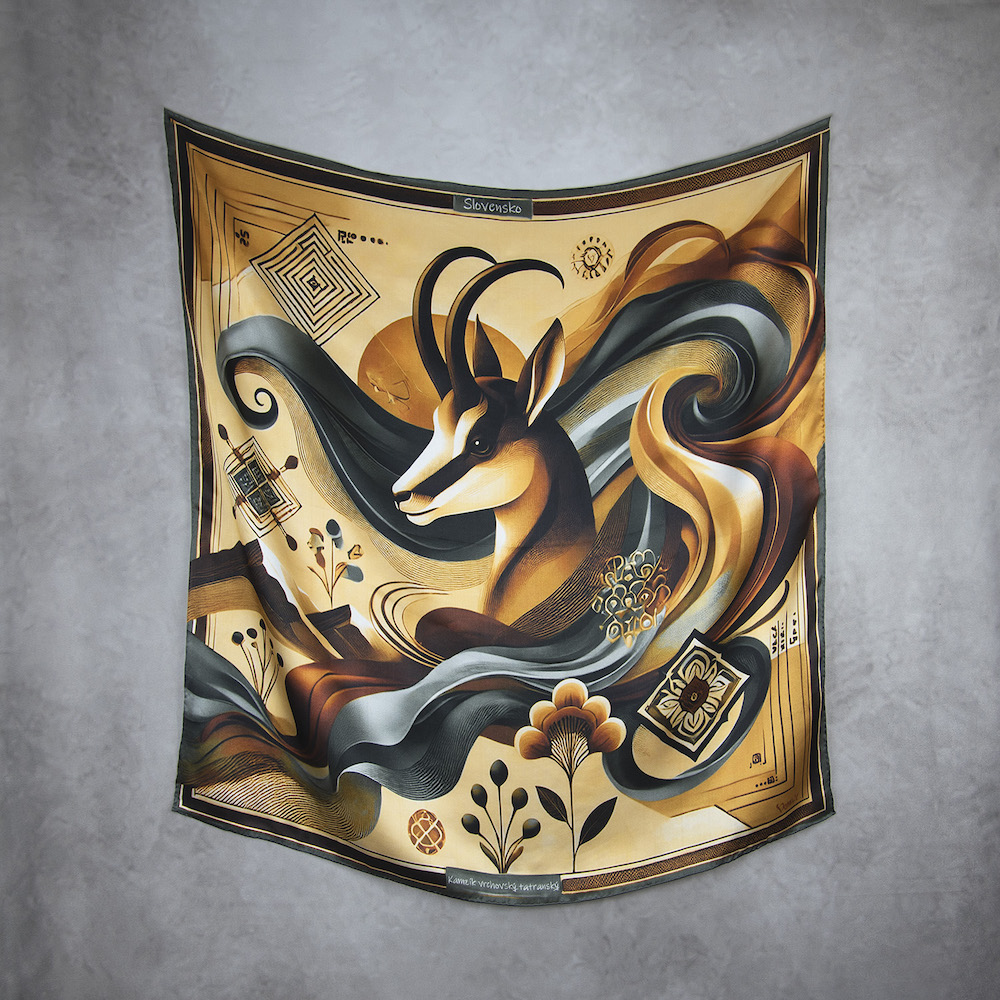 Hodvábna šatka KAMZÍK - SIVÝ, 90 x 90cm, Vyrobené na Slovensku – Obrázok 2