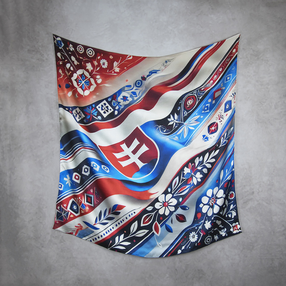 Hodvábna šatka SLOVENSKÁ VLAJKA, 90 x 90cm, Vyrobené na Slovensku – Obrázok 2