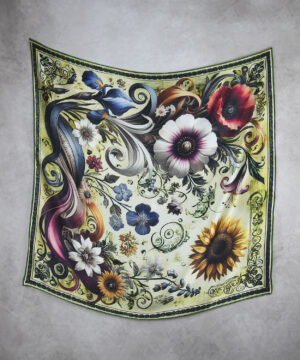 Alternative view of Hodvábna šatka LÚČNE KVETY - ZELENÉ, 90 x 90cm, Vyrobené na Slovensku