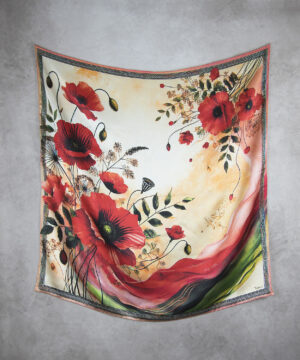Alternative view of Hodvábna šatka MAK VLČÍ - ČERVENÝ, 90 x 90cm, Vyrobené na Slovensku