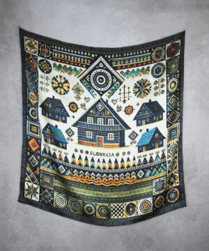 Alternative view of Hodvábna šatka ČIČMANY - ČIERNO-FAREBNÉ, 90 x 90cm, Vyrobené na Slovensku