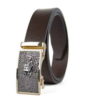 Alternative view of Opasok z pravej kože s automatickou prackou GOLD CROCO