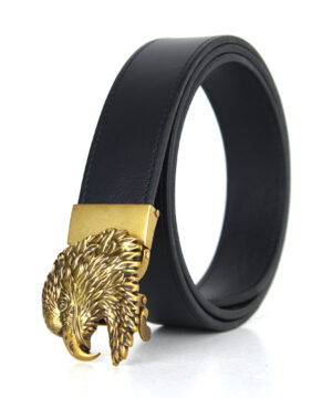 Opasok z pravej kože s automatickou prackou GOLD EAGLE HEAD