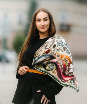 Hodvábna šatka LÚČNE KVETY - ZELENÉ, 90 x 90cm, Vyrobené na Slovensku – Obrázok 5
