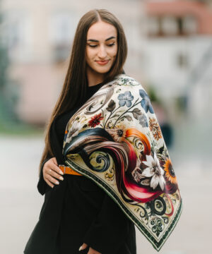 Hodvábna šatka LÚČNE KVETY - ZELENÉ, 90 x 90cm, Vyrobené na Slovensku – Obrázok 8