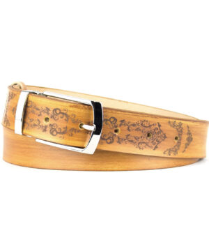 Gravírovaný a ručne maľovaný kožený opasok - Ornament, 138cm, Limitovaná edícia 04 – Obrázok 3