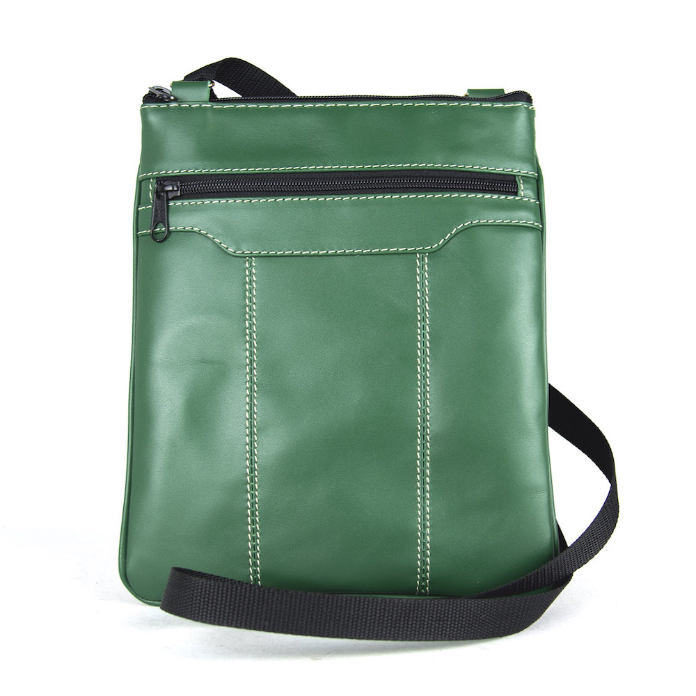 Crossbody kožená taška s dekoračným prešívaním v zelenej farbe – Obrázok 2